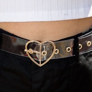 Clear | transparent belt with gold heart buckle.